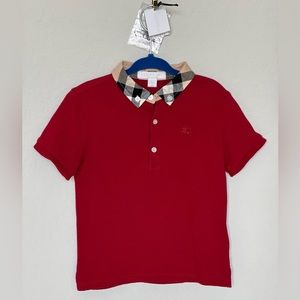 Boys Red Burberry polo
